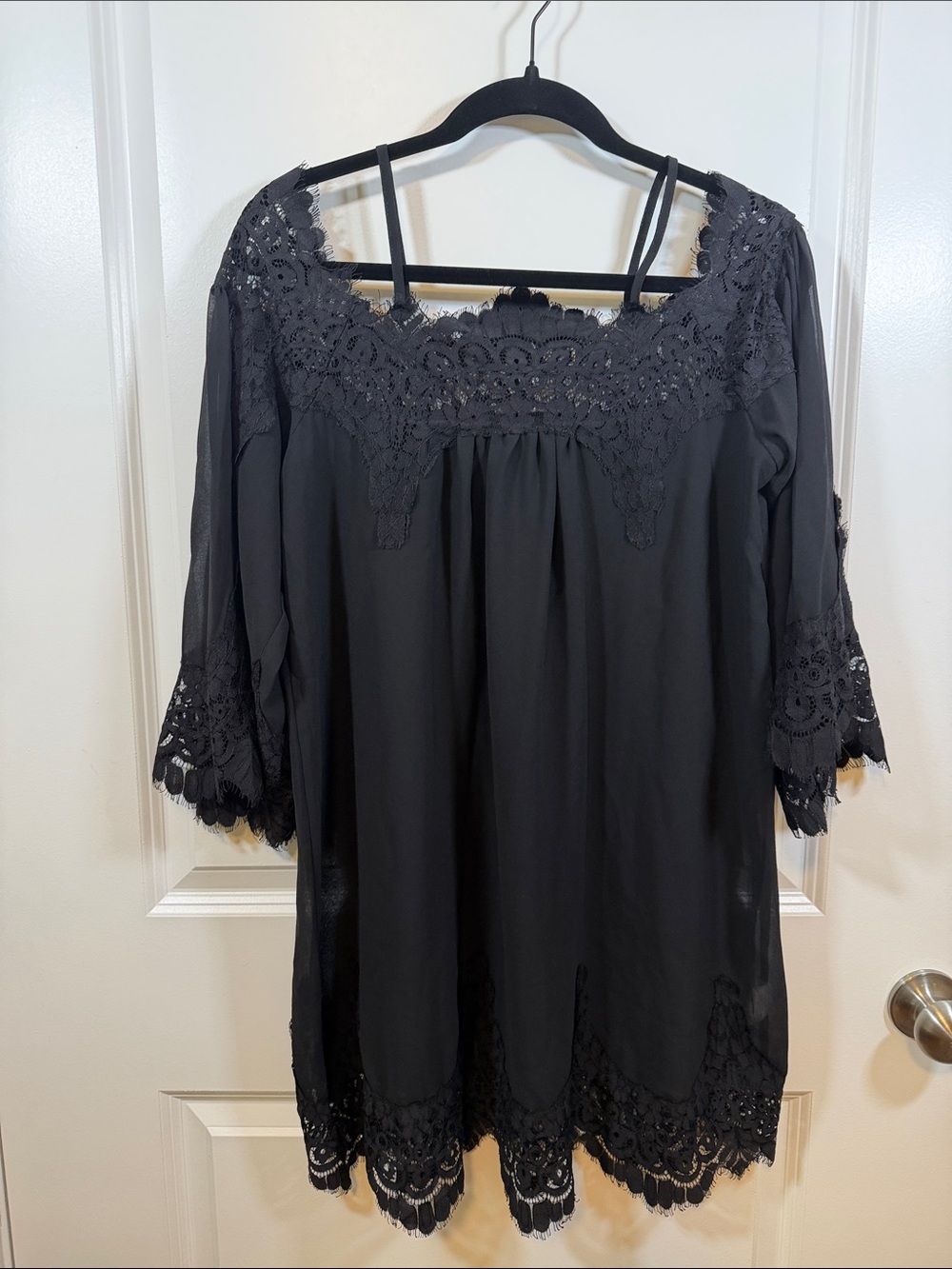 Black Lace-Trim Off-Shoulder Mini Dress